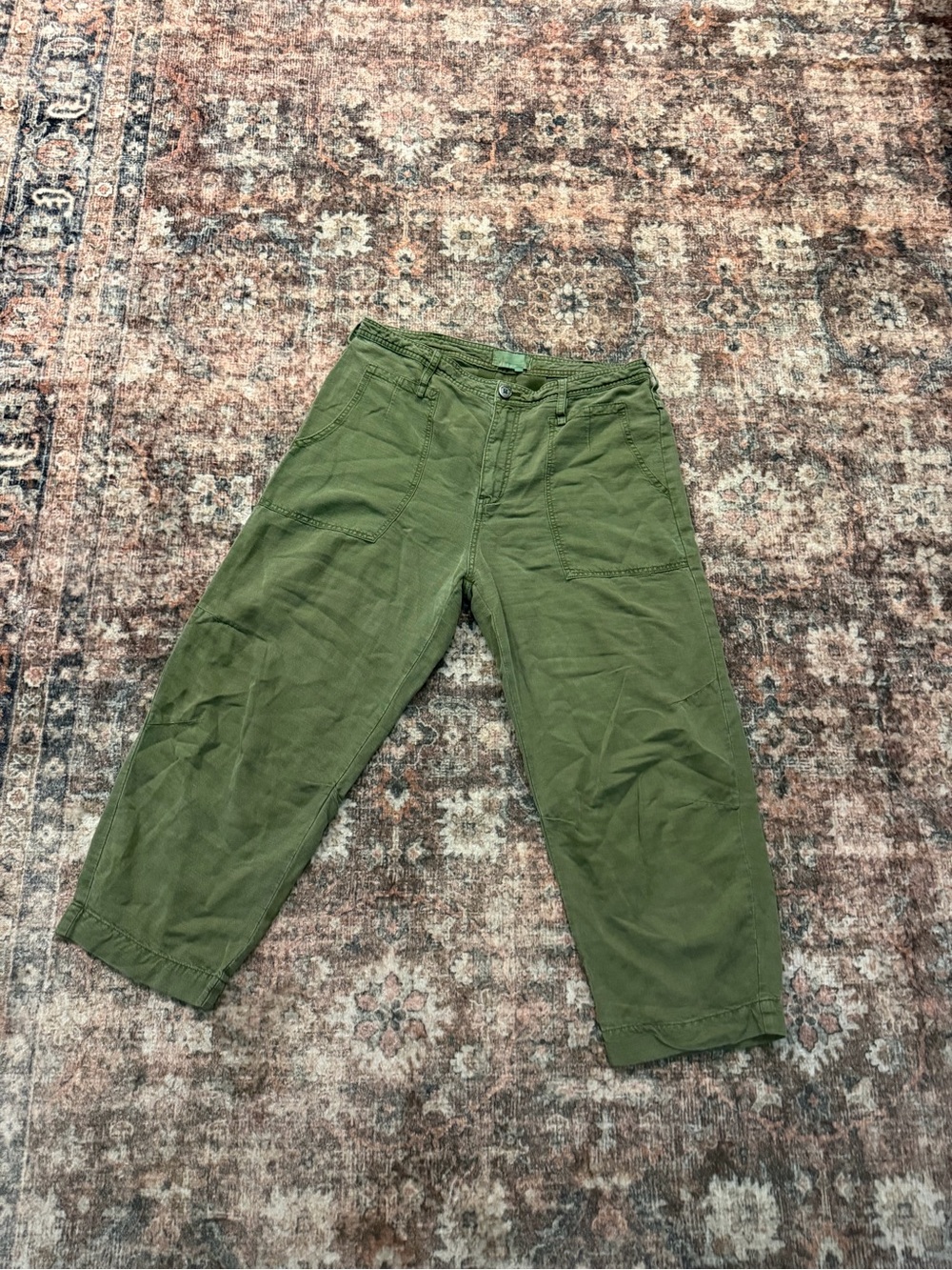 By Anthropologie Cropped Pants Womens 30 Olive Green Wide Leg